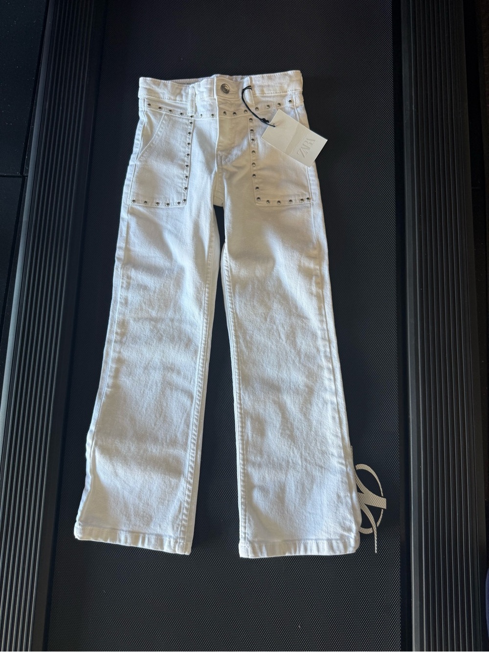 Girls White Stud-Trim Jeans